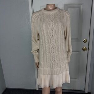 NEW Anthropologie Twofer Cream Sweater Dress S Anthropologie Cable knit Tunic T4